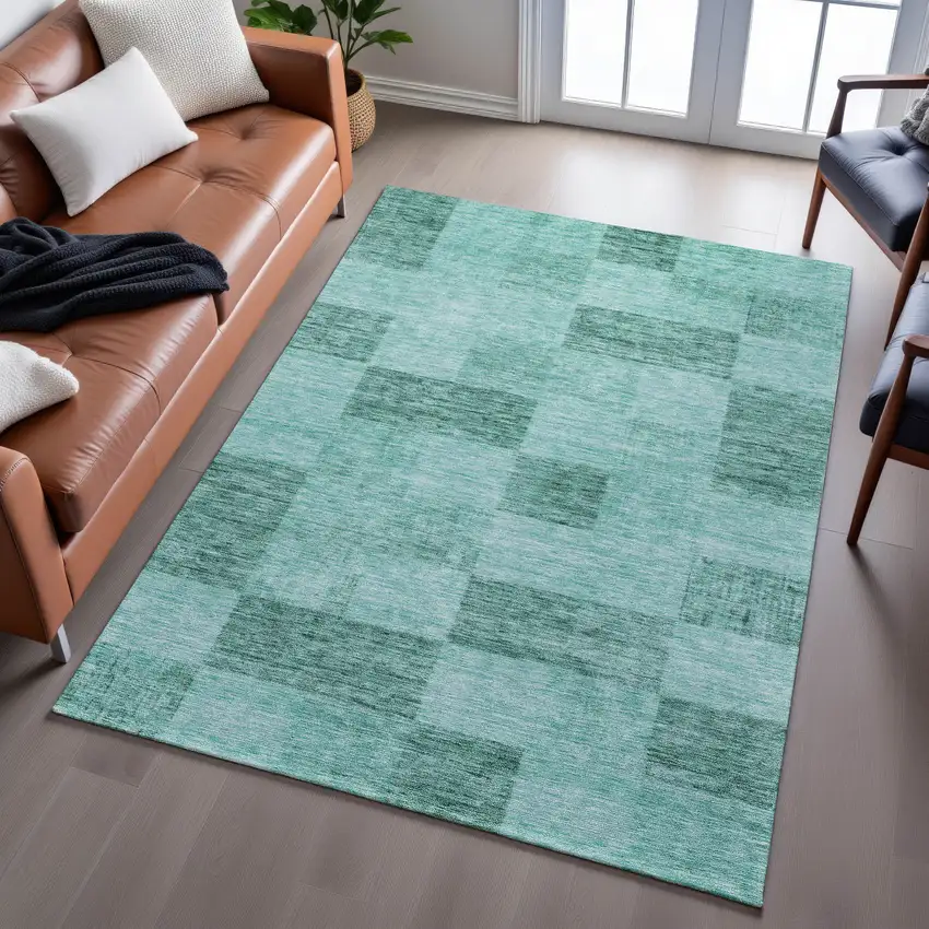 Aqua And Mint Green Geometric Washable Area Rug With UV Protection Photo 5