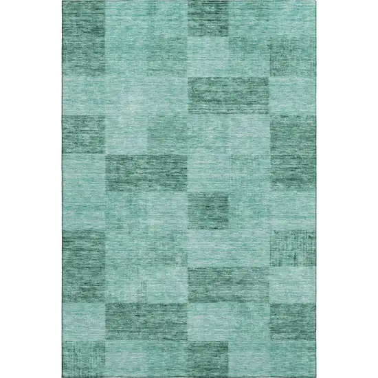 Aqua And Mint Green Geometric Washable Area Rug With UV Protection Photo 1