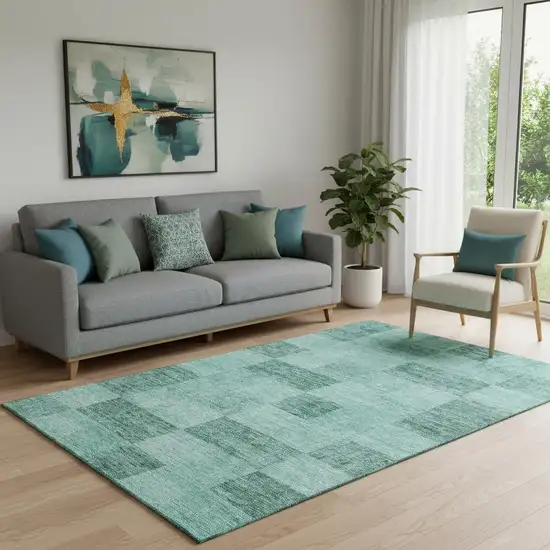 Aqua And Mint Green Geometric Washable Area Rug With UV Protection Photo 2