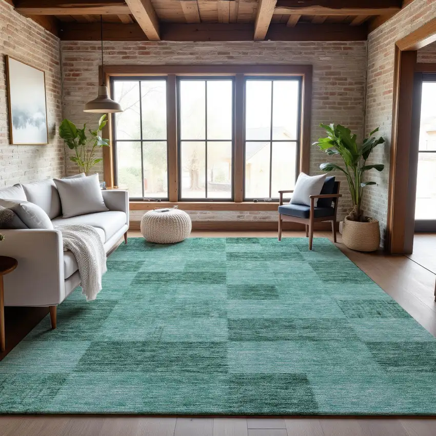 Aqua And Mint Green Geometric Washable Area Rug With UV Protection Photo 4