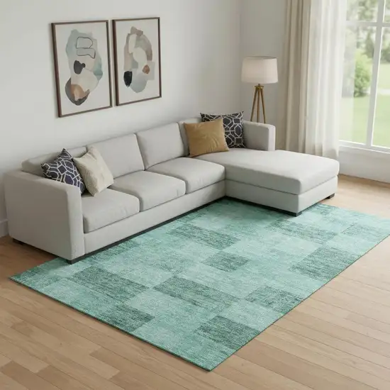 Aqua And Mint Green Geometric Washable Area Rug With UV Protection Photo 2