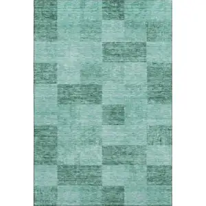 Photo of Aqua And Mint Green Geometric Washable Area Rug With UV Protection