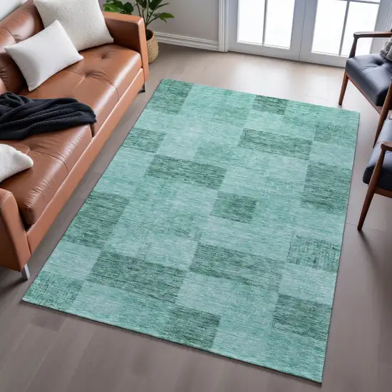 Aqua And Mint Green Geometric Washable Area Rug With UV Protection Photo 5