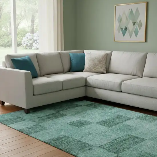 Aqua And Mint Green Geometric Washable Area Rug With UV Protection Photo 2