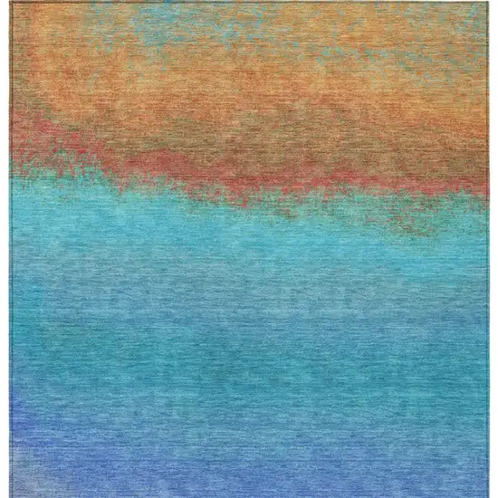 Aqua And Orange Ombre Washable Indoor Outdoor Area Rug Photo 9