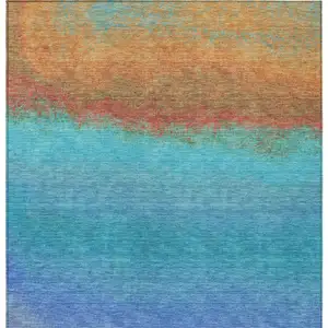 Photo of Aqua And Orange Ombre Washable Indoor Outdoor Area Rug