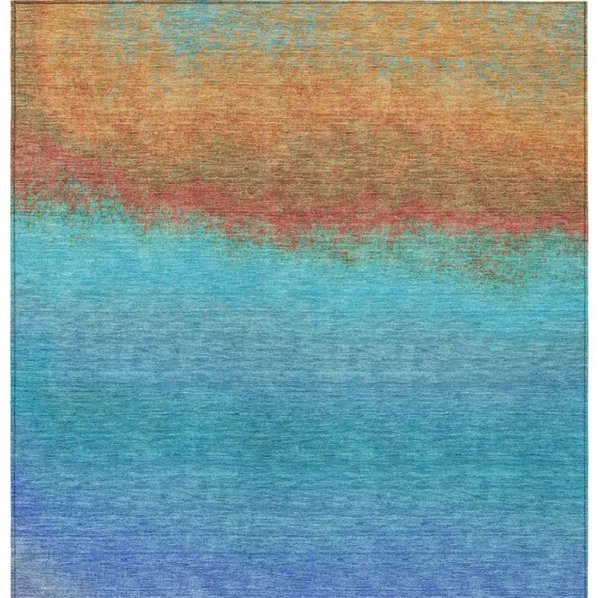 Aqua And Orange Ombre Washable Indoor Outdoor Area Rug Photo 1