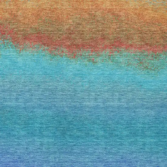 Aqua And Orange Ombre Washable Indoor Outdoor Area Rug Photo 9
