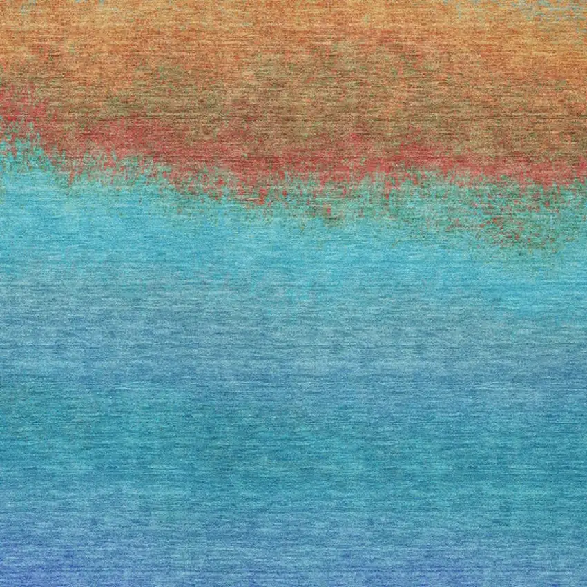 Aqua And Orange Ombre Washable Indoor Outdoor Area Rug Photo 9