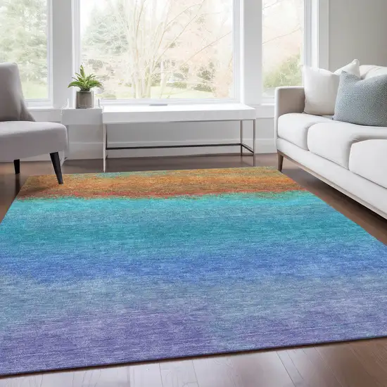 Aqua And Orange Ombre Washable Indoor Outdoor Area Rug Photo 5