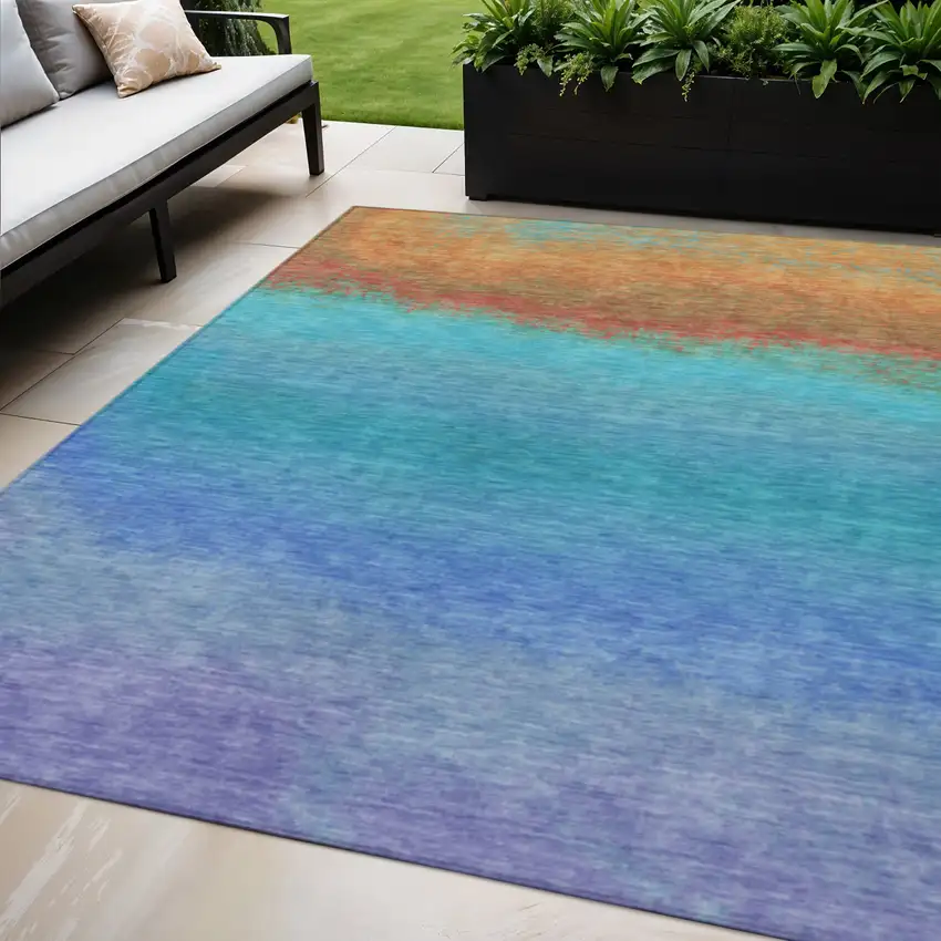 Aqua And Orange Ombre Washable Indoor Outdoor Area Rug Photo 2