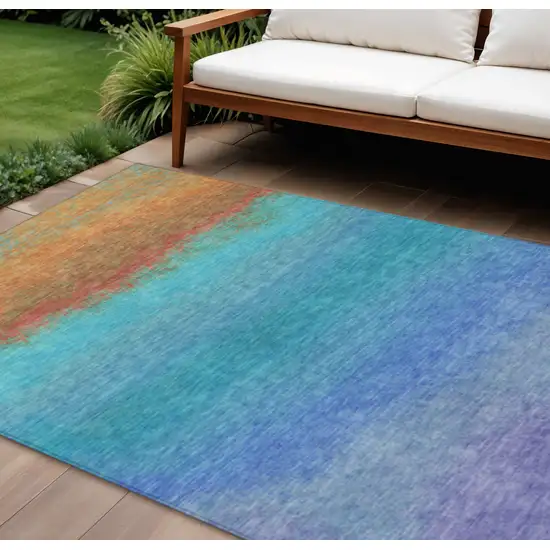 Aqua And Orange Ombre Washable Indoor Outdoor Area Rug Photo 2