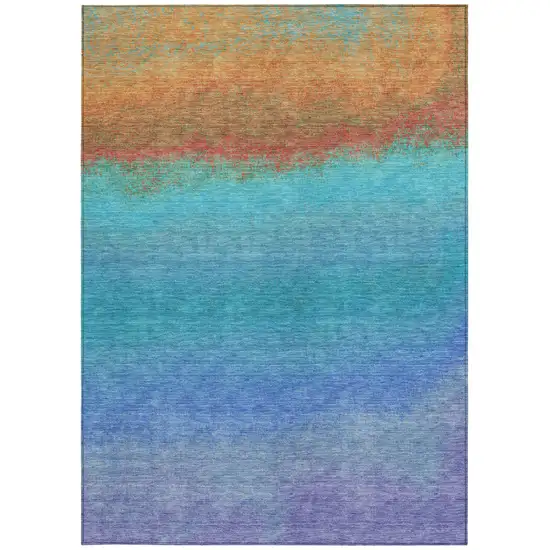 Aqua And Orange Ombre Washable Indoor Outdoor Area Rug Photo 9