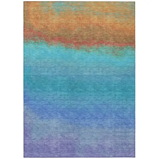 Aqua And Orange Ombre Washable Indoor Outdoor Area Rug Photo 8