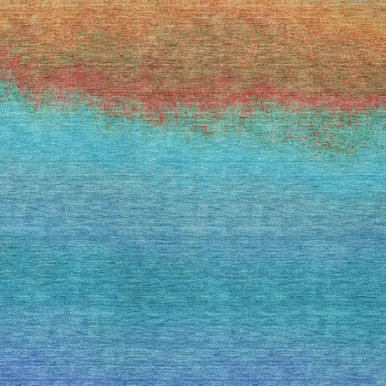 Aqua And Orange Ombre Washable Indoor Outdoor Area Rug Photo 1