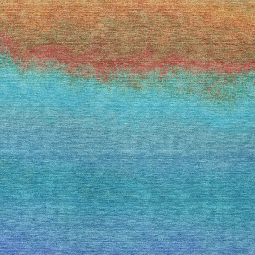 Aqua And Orange Ombre Washable Indoor Outdoor Area Rug Photo 1