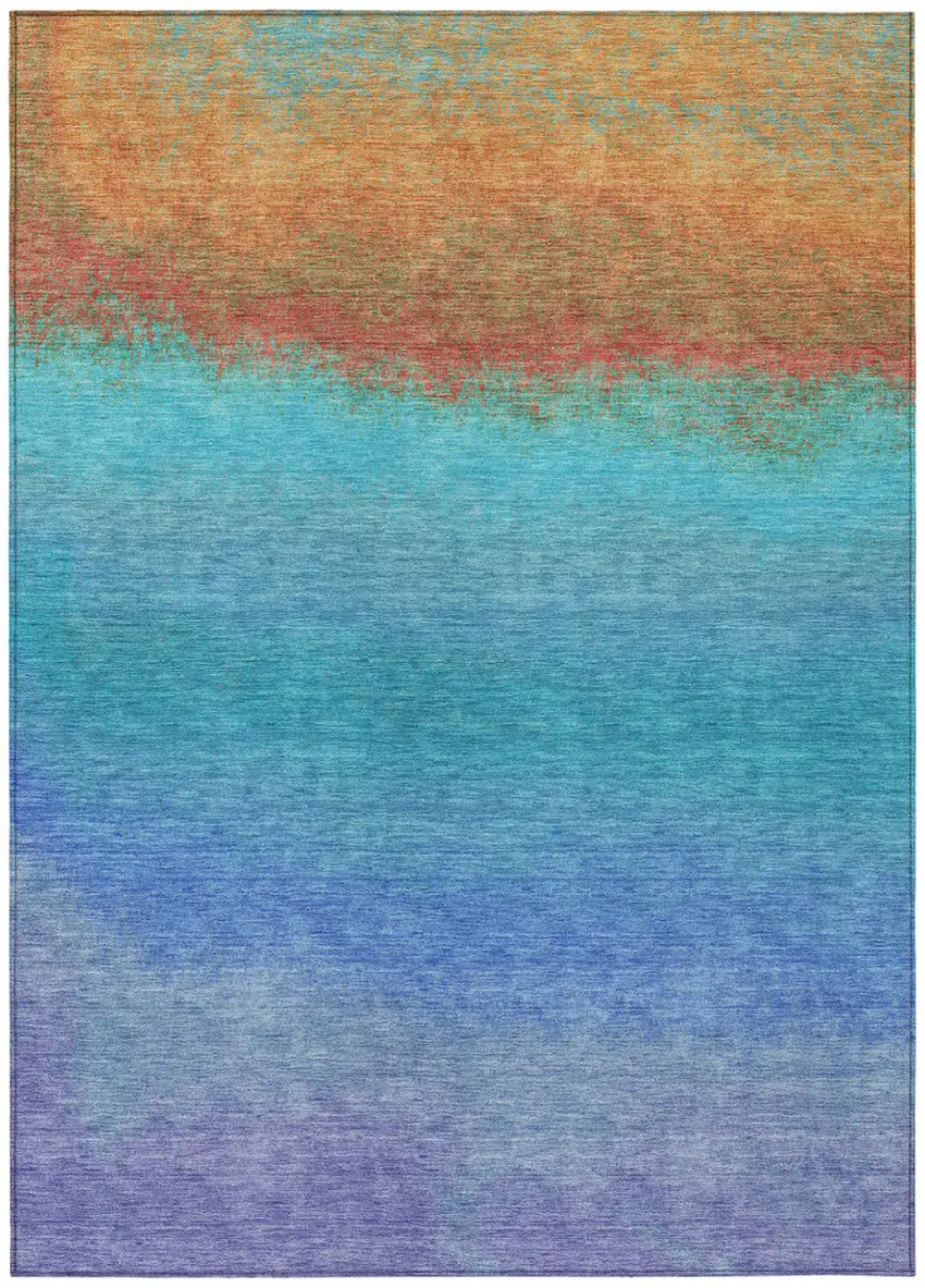 Aqua And Orange Ombre Washable Indoor Outdoor Area Rug Photo 7