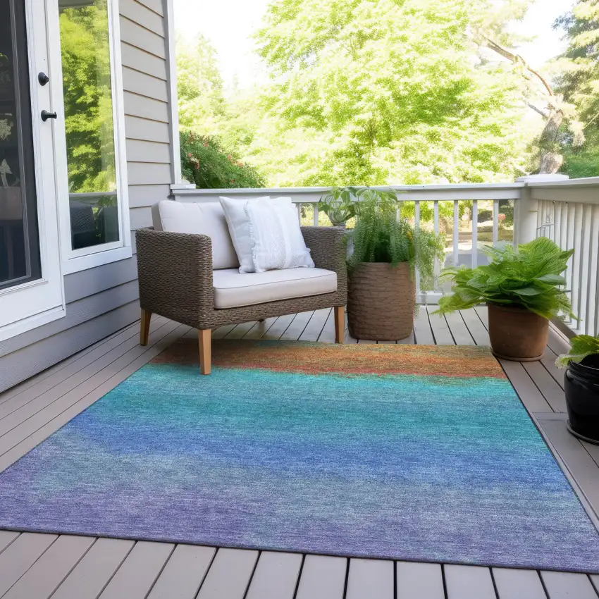 Aqua And Orange Ombre Washable Indoor Outdoor Area Rug Photo 6
