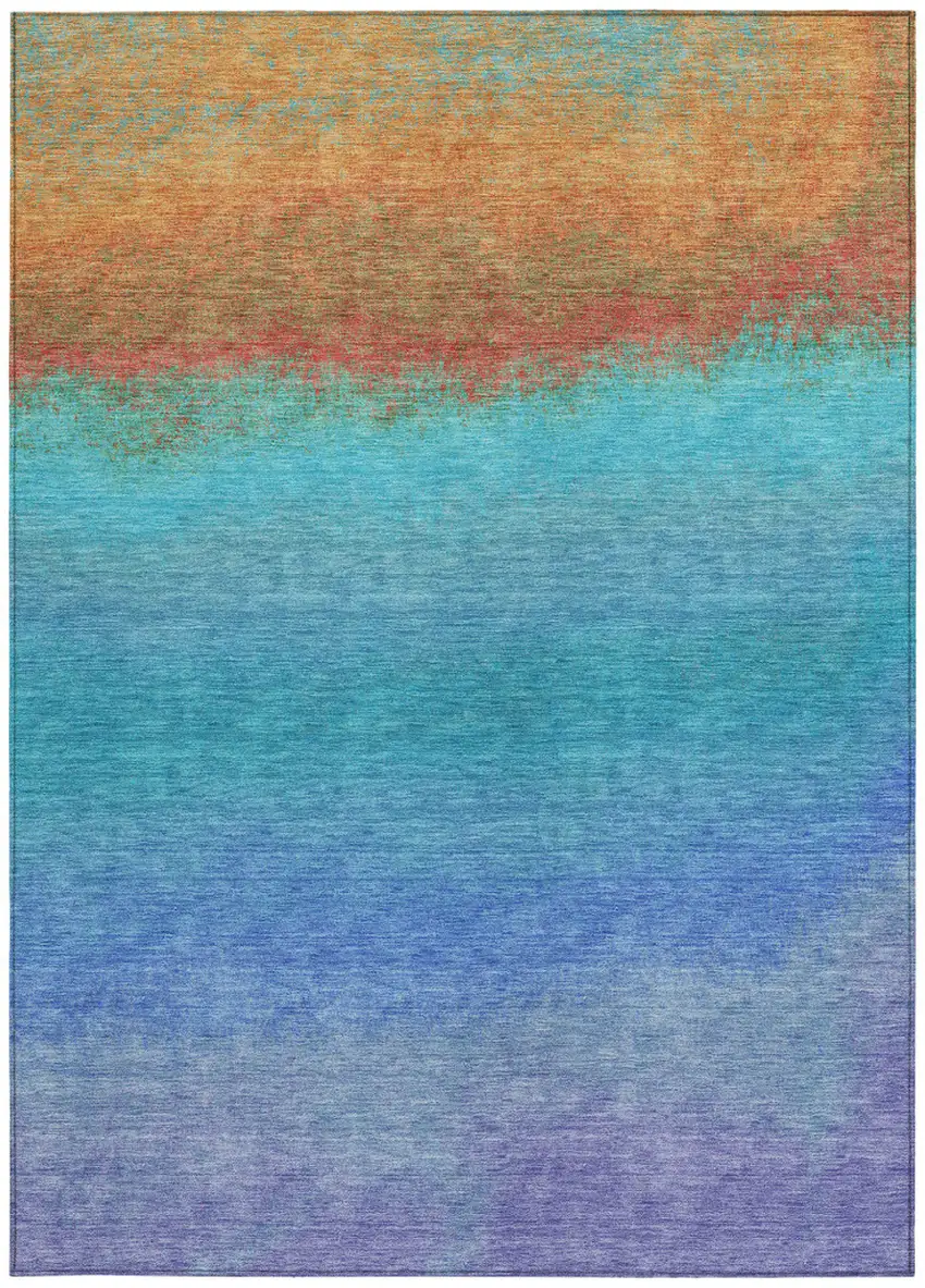 Aqua And Orange Ombre Washable Indoor Outdoor Area Rug Photo 8