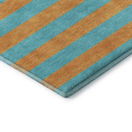 Aqua And Orange Striped Washable Area Rug With UV Protection Photo 7
