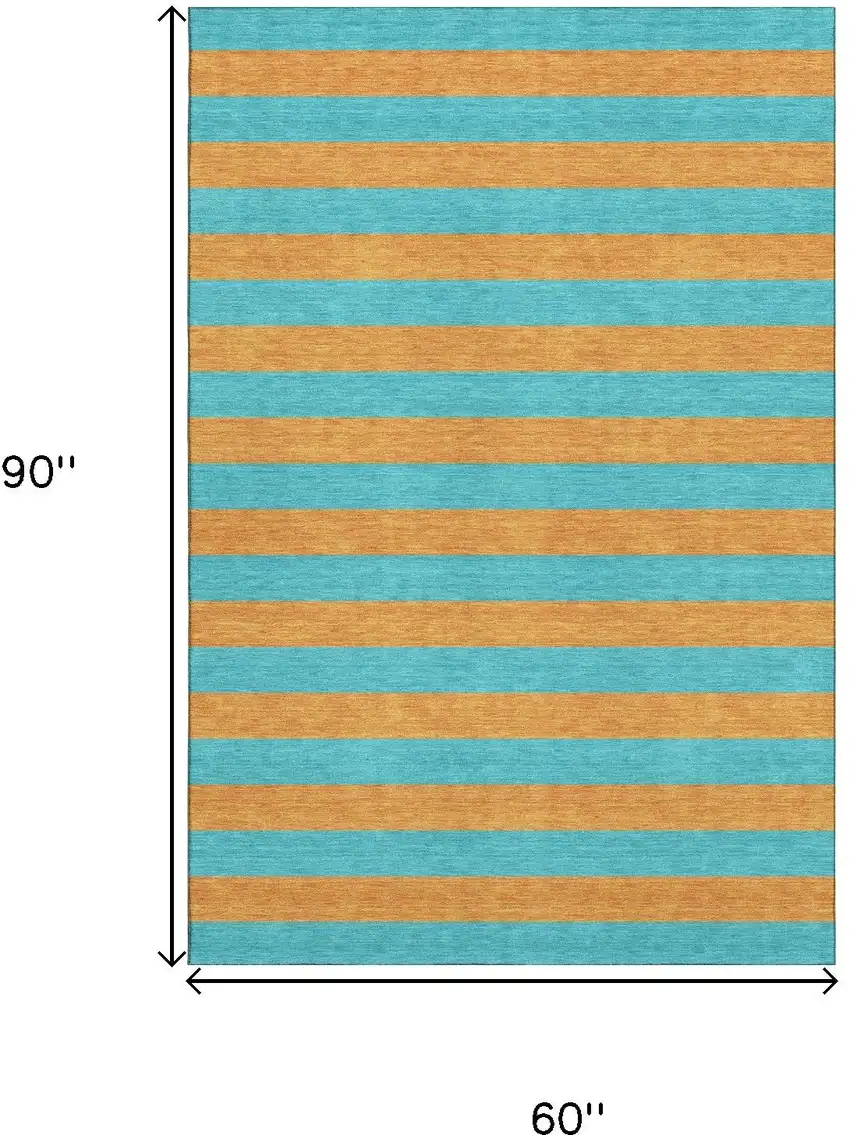Aqua And Orange Striped Washable Area Rug With UV Protection Photo 3
