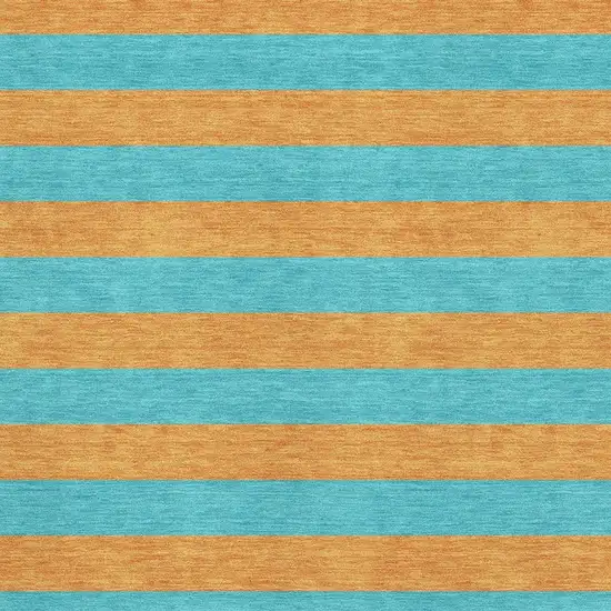 Aqua And Orange Striped Washable Area Rug With UV Protection Photo 4
