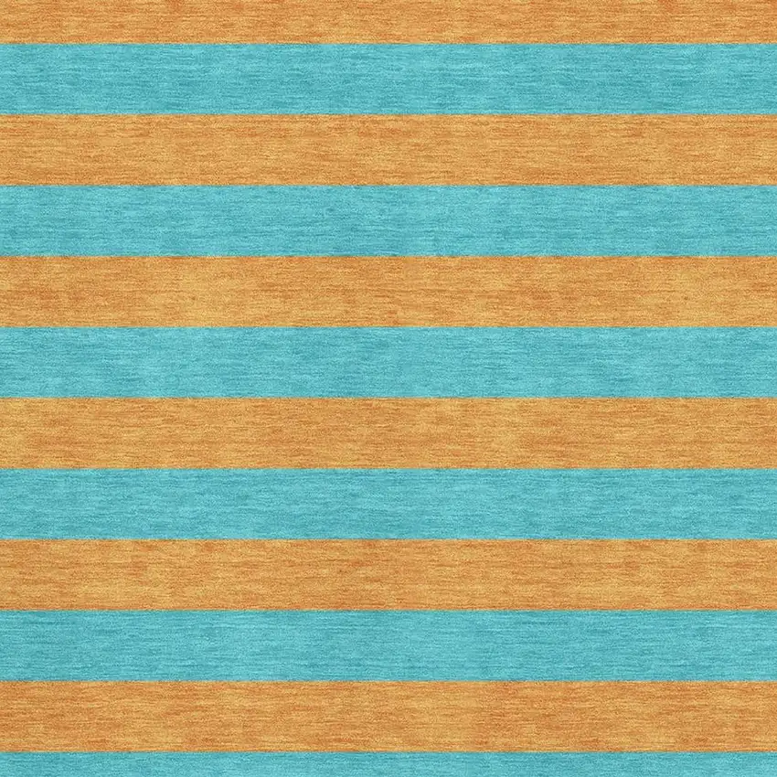 Aqua And Orange Striped Washable Area Rug With UV Protection Photo 4
