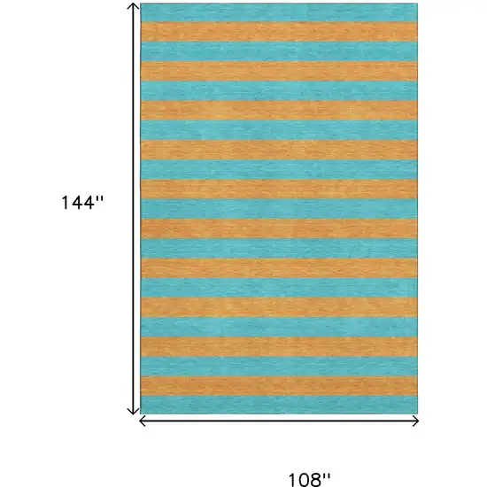 Aqua And Orange Striped Washable Area Rug With UV Protection Photo 3