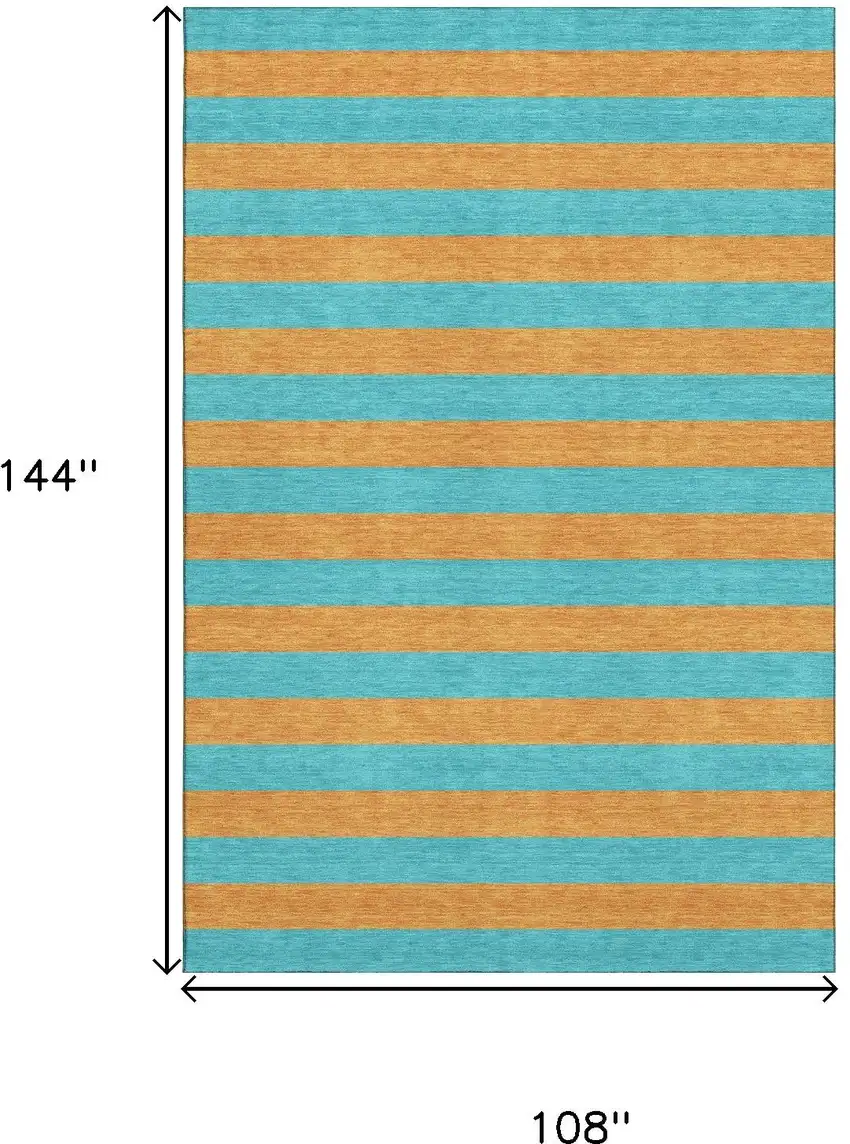 Aqua And Orange Striped Washable Area Rug With UV Protection Photo 3