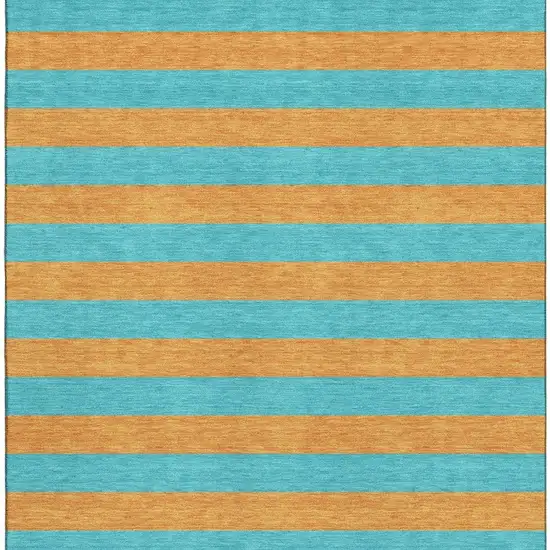 Aqua And Orange Striped Washable Area Rug With UV Protection Photo 5