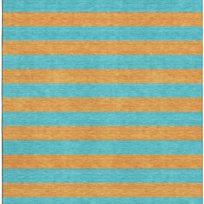 Aqua And Orange Striped Washable Area Rug With UV Protection Photo 5