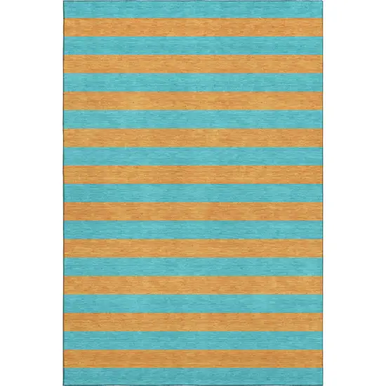 Aqua And Orange Striped Washable Area Rug With UV Protection Photo 5
