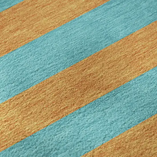Aqua And Orange Striped Washable Area Rug With UV Protection Photo 1