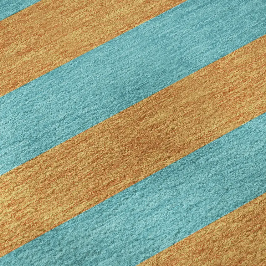 Aqua And Orange Striped Washable Area Rug With UV Protection Photo 1