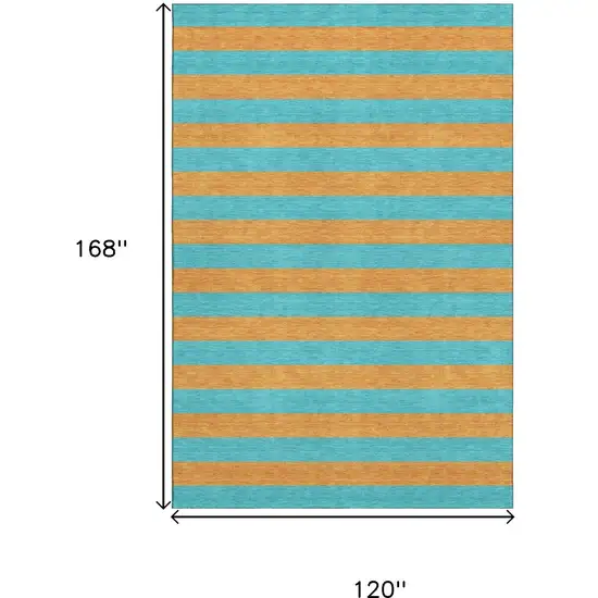 Aqua And Orange Striped Washable Area Rug With UV Protection Photo 3