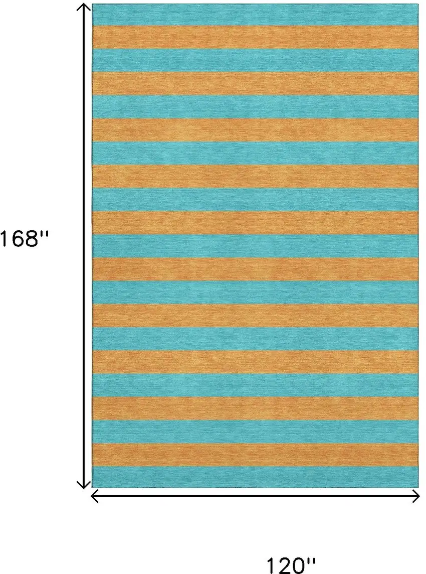 Aqua And Orange Striped Washable Area Rug With UV Protection Photo 3
