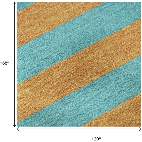 Aqua And Orange Striped Washable Area Rug With UV Protection Photo 9