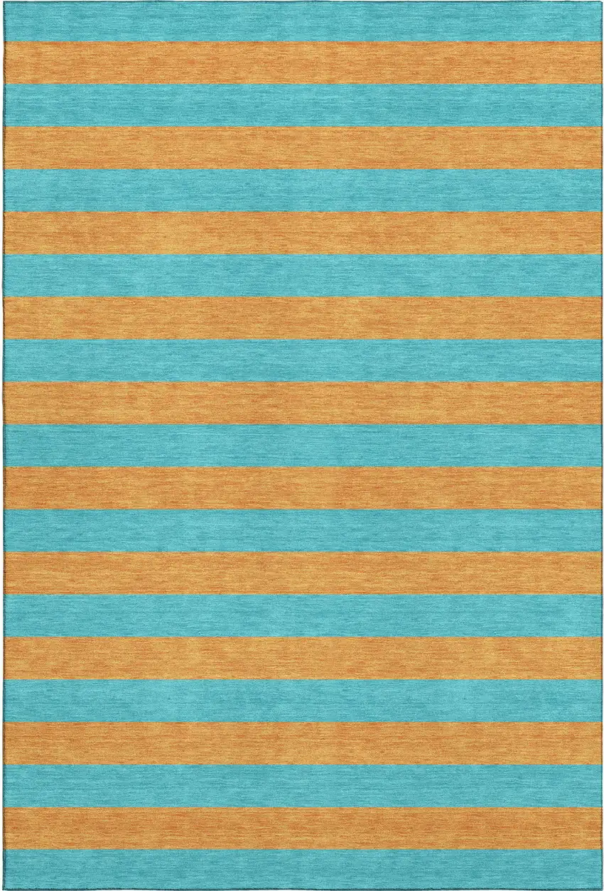 Aqua And Orange Striped Washable Area Rug With UV Protection Photo 5