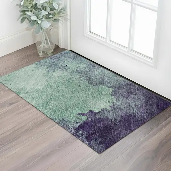 Aqua And Purple Abstract Washable Area Rug With UV Protection Photo 2