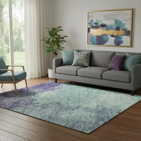 Aqua And Purple Abstract Washable Area Rug With UV Protection Photo 2