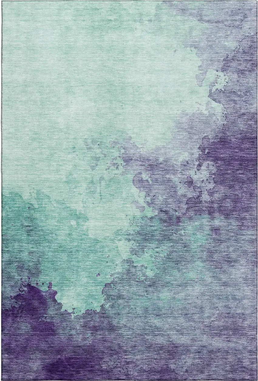 Aqua And Purple Abstract Washable Area Rug With UV Protection Photo 6