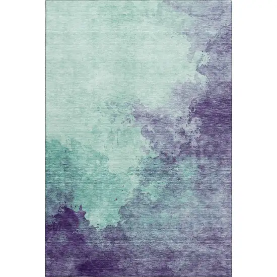 Aqua And Purple Abstract Washable Area Rug With UV Protection Photo 6