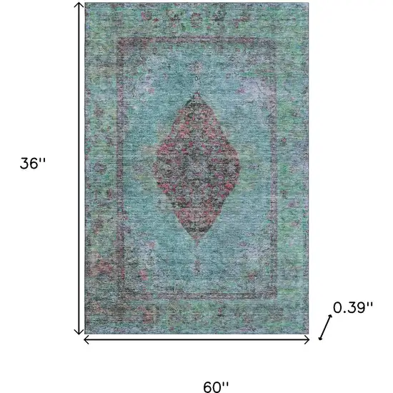 Aqua And Purple Medallion Washable Area Rug With UV Protection Photo 8