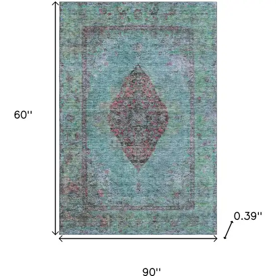 Aqua And Purple Medallion Washable Area Rug With UV Protection Photo 8