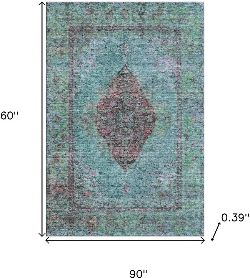 Aqua And Purple Medallion Washable Area Rug With UV Protection Photo 8