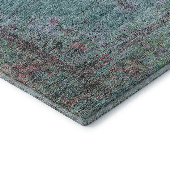 Aqua And Purple Medallion Washable Area Rug With UV Protection Photo 6