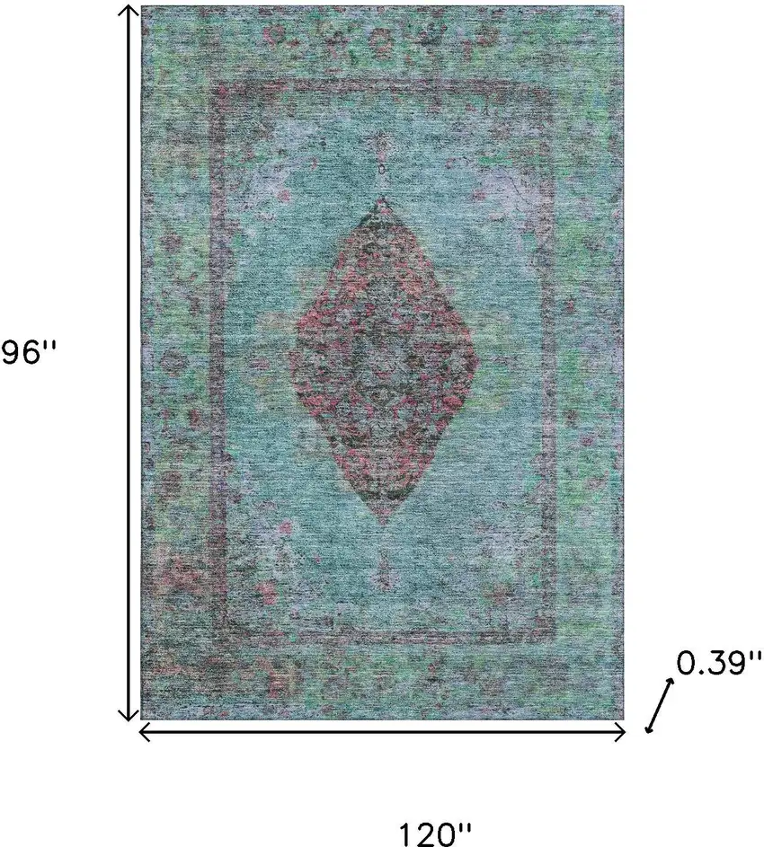 Aqua And Purple Medallion Washable Area Rug With UV Protection Photo 8