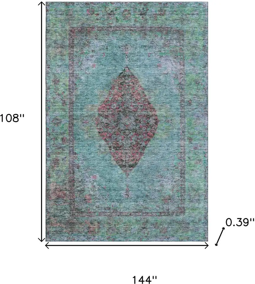 Aqua And Purple Medallion Washable Area Rug With UV Protection Photo 8