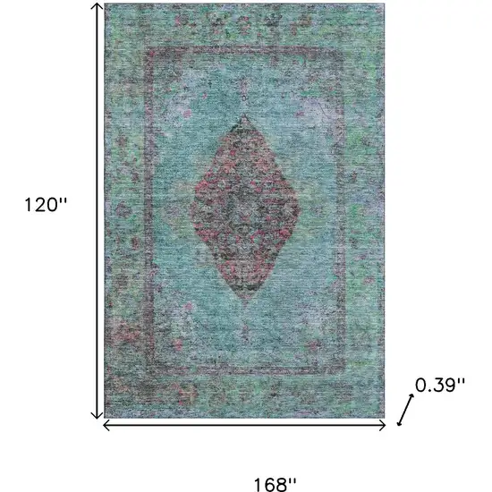 Aqua And Purple Medallion Washable Area Rug With UV Protection Photo 8