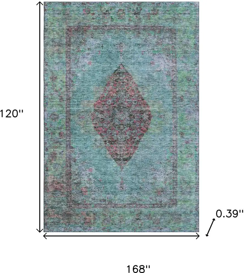 Aqua And Purple Medallion Washable Area Rug With UV Protection Photo 8